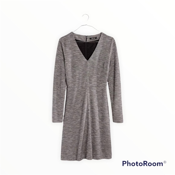 MADEWELL Heather Gray Bridgewalk V Neck Long Sleeve Knee Length Dress Size 4 - Picture 4 of 7